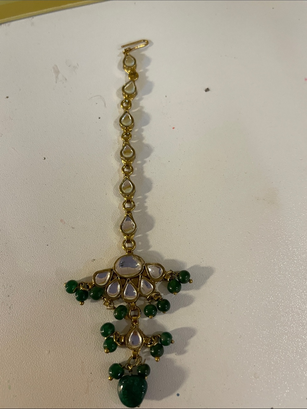 Gold-Tone Kundan Pendant with Green Beads - Women Jewelry